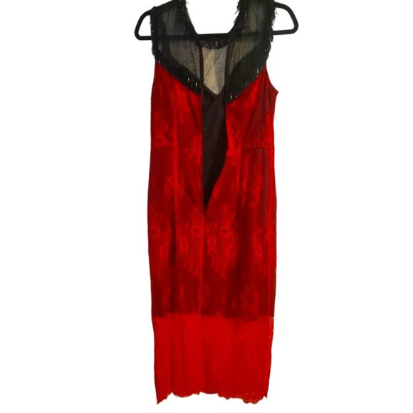 EUC DVF Beaded & Lace Black Red Midi Dress Sz 8 - Picture 4 of 8